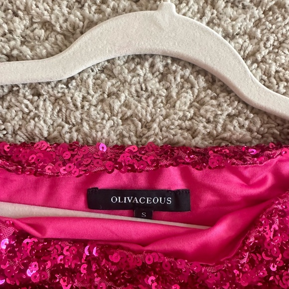 Vici Dolls Off the Shoulder hot pink sequence blouse - Picture 4 of 5